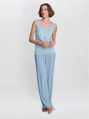 Gina Bacconi Blue Tina Three Piece Metallic Crinkle Jacket, Vest and Trouser Set - Image 4 of 6