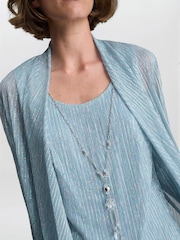 Gina Bacconi Blue Tina Three Piece Metallic Crinkle Jacket, Vest and Trouser Set - Image 5 of 6