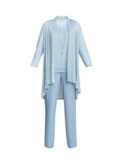 Gina Bacconi Blue Tina Three Piece Metallic Crinkle Jacket, Vest and Trouser Set - Image 6 of 6