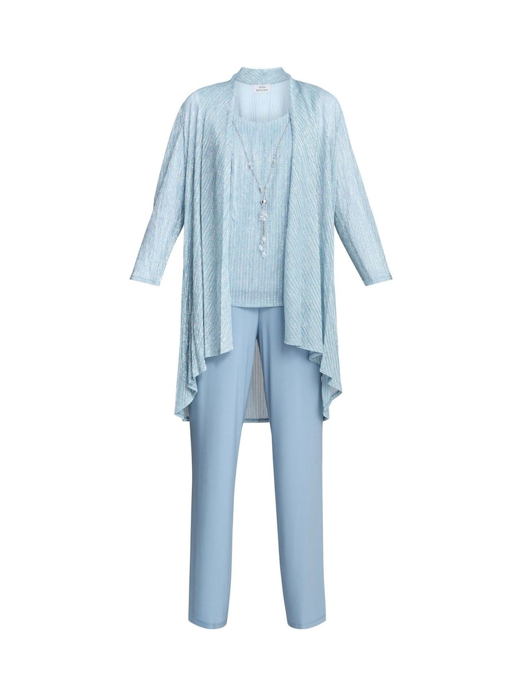 Gina Bacconi Blue Tina Three Piece Metallic Crinkle Jacket, Vest and Trouser Set - Image 6 of 6