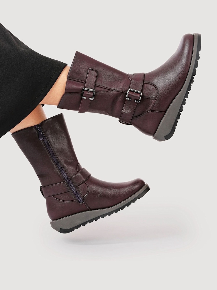 Pavers Purple Dual Buckle Calf Length Boots - Image 1 of 6 Pavers Purple Dual Buckle Calf Length Boots - Image 1 of 6
