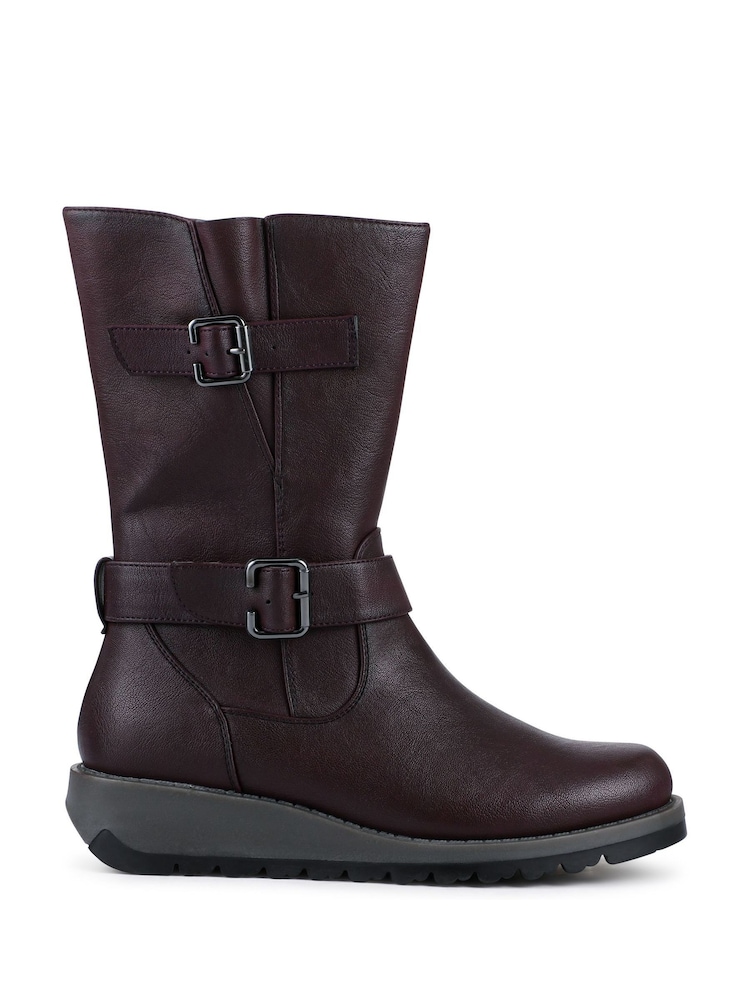 Pavers Purple Dual Buckle Calf Length Boots - Image 2 of 6