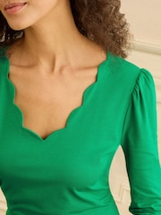 Love & Roses Bright Green Scallop V-Neck Long Sleeve Jersey Top - Image 4 of 4