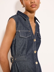 Lipsy Rinse Blue Wash Petite Buckle Detail Midi Dress - Image 2 of 5