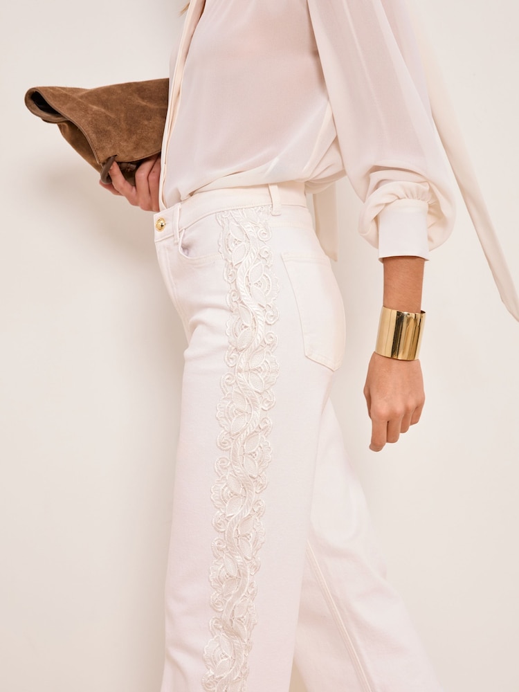 Lipsy White Lace Side Petite Wide Leg Jeans - Image 2 of 5