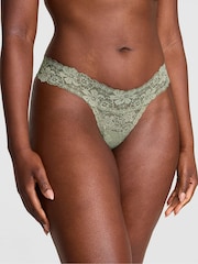 Victoria's Secret PINK Slate Green Thong Floral Lace Knickers - Image 1 of 2