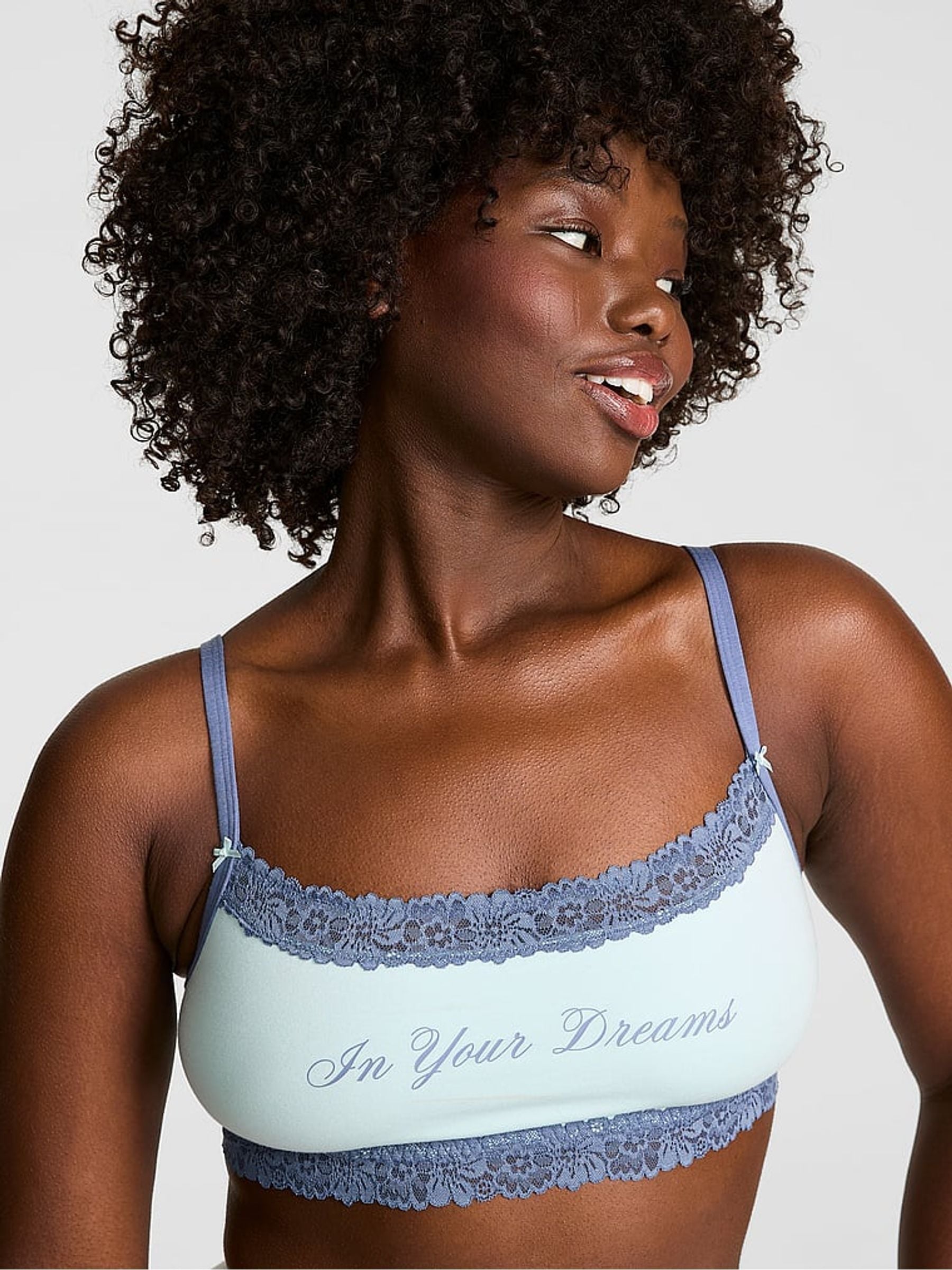 Victoria's Secret PINK Spray Blue Scoop Cotton Lace Trim Bralette
