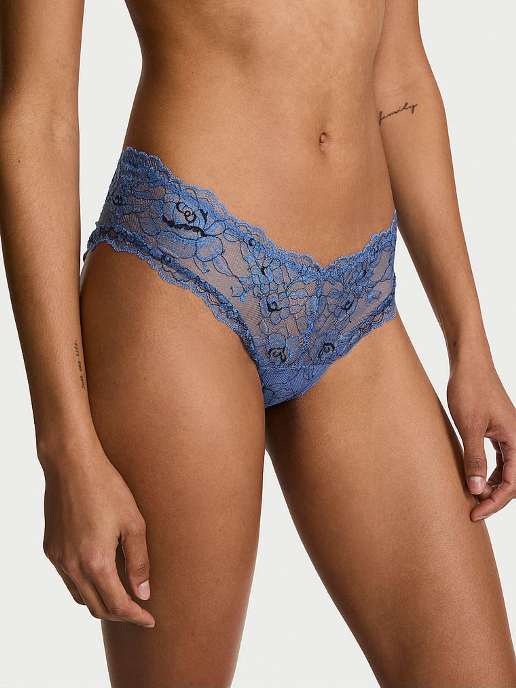 Victoria's Secret Denim Blue Rose Cheeky Rose Lace Knickers