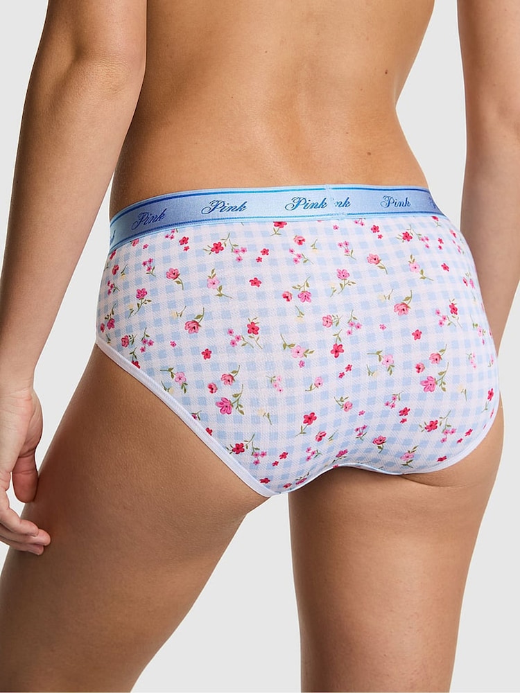 Victoria's Secret PINK Blue Gingham Floral Print Hipster Cotton Logo Knickers - Image 2 of 2 Victoria's Secret PINK Blue Gingham Floral Print Hipster Cotton Logo Knickers - Image 2 of 2
