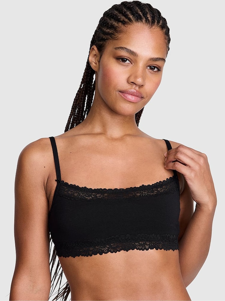 Victoria's Secret Pink Black Scoop Cotton Lace Trim Bralette - Image 1 of 2 Victoria's Secret Pink Black Scoop Cotton Lace Trim Bralette - Image 1 of 2