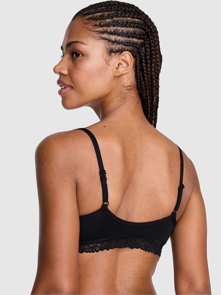 Victoria's Secret Pink Black Scoop Cotton Lace Trim Bralette - Image 2 of 2 Victoria's Secret Pink Black Scoop Cotton Lace Trim Bralette - Image 2 of 2