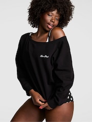 Victoria's Secret Pink Black Off The Shoulder Fleece Sweatshirt - Image 1 of 2