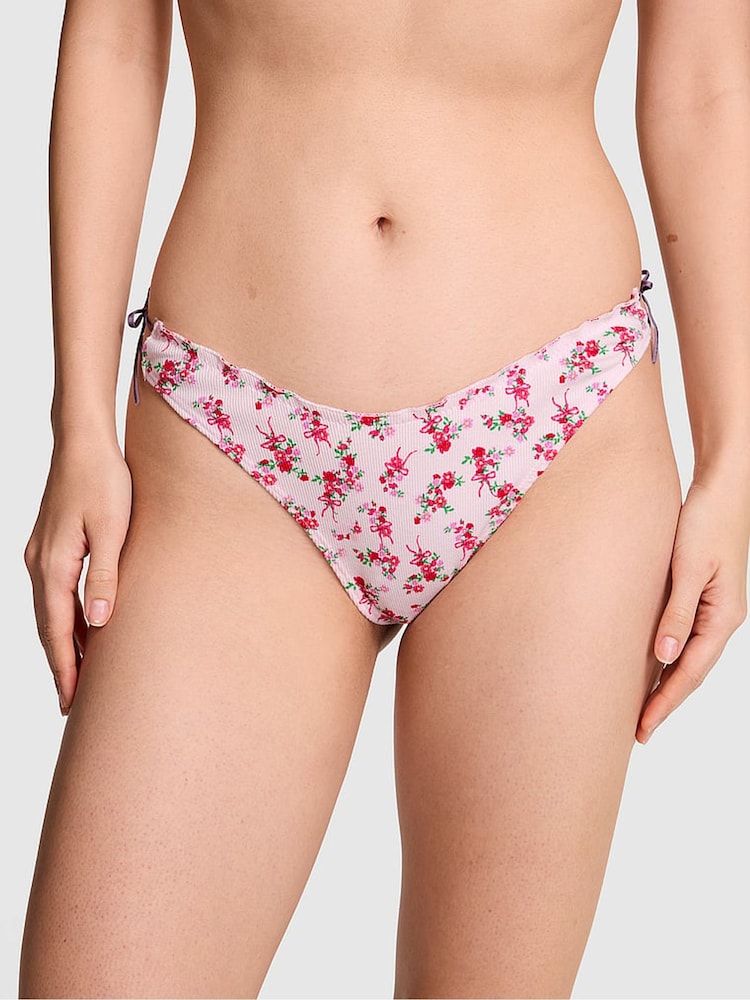 Victoria's Secret Pink Pink Tulip Floral Print Thong Tie Detail Knickers - Image 1 of 2
