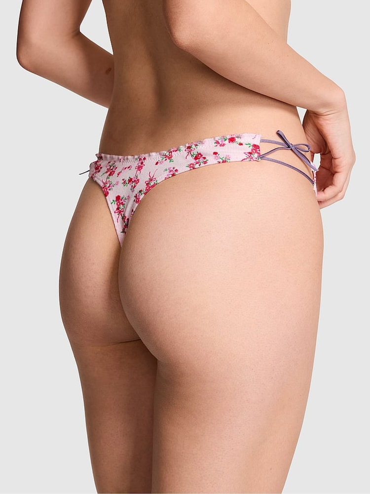 Victoria's Secret Pink Pink Tulip Floral Print Thong Tie Detail Knickers - Image 2 of 2