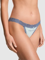 Victoria's Secret PINK Adrift Blue String Bikini Cotton Lace Trim Knickers - Image 1 of 2