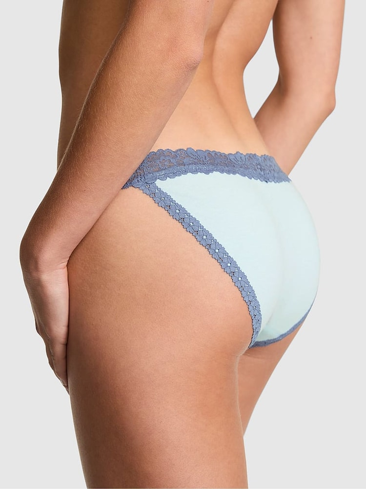 Victoria's Secret PINK Adrift Blue String Bikini Cotton Lace Trim Knickers - Image 2 of 2 Victoria's Secret PINK Adrift Blue String Bikini Cotton Lace Trim Knickers - Image 2 of 2