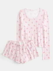 Hollister Pink Christmas Bow Cozy Long Sleeve Pyjama Set - Bilde 1 av 2
