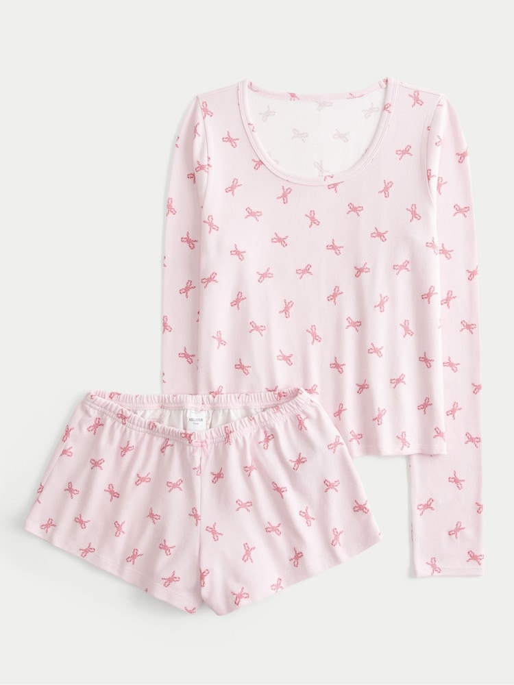 Hollister Pink Christmas Bow Cozy Long Sleeve Pyjama Set - Bilde 1 av 2