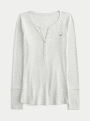 Hollister Grey Henley Neck Long Sleeve T-Shirt - Image 1 of 1