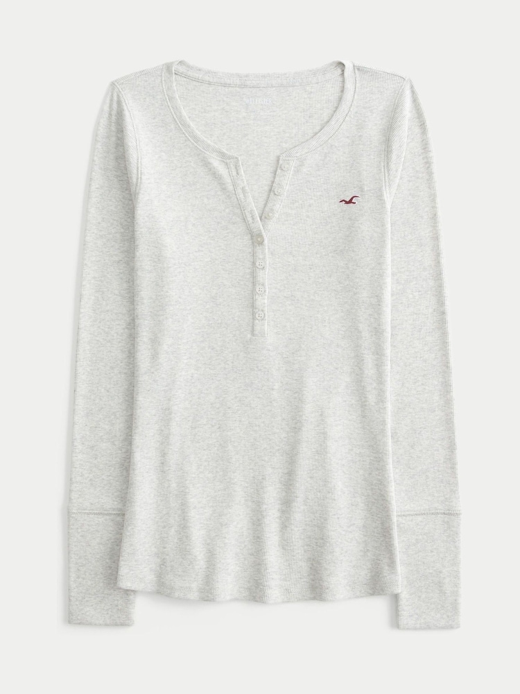 Hollister Grey Henley Neck Long Sleeve T-Shirt - Image 1 of 1