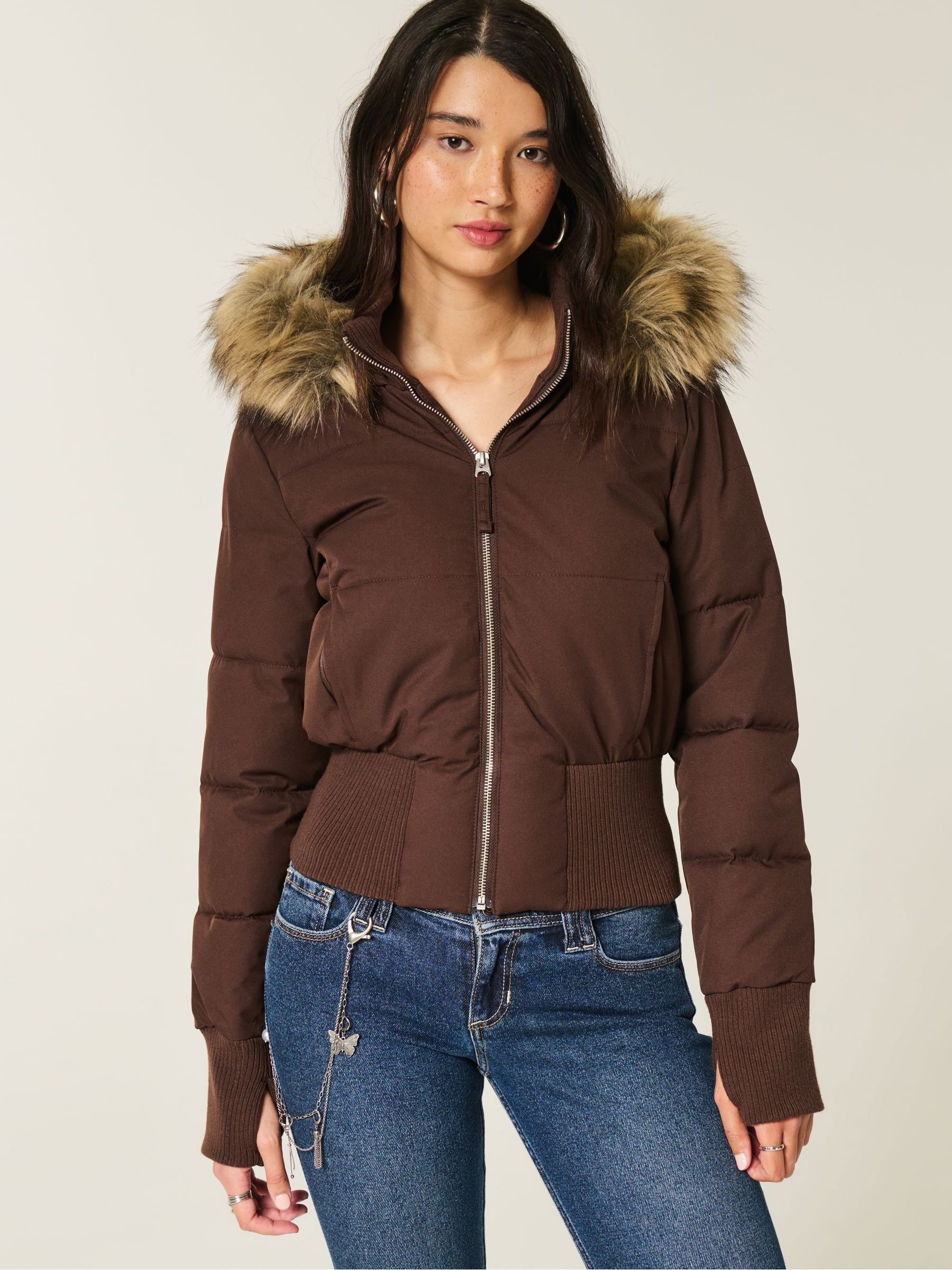 Buy Hollister Bomber Coat With Faux Fur Hood from Next Norway