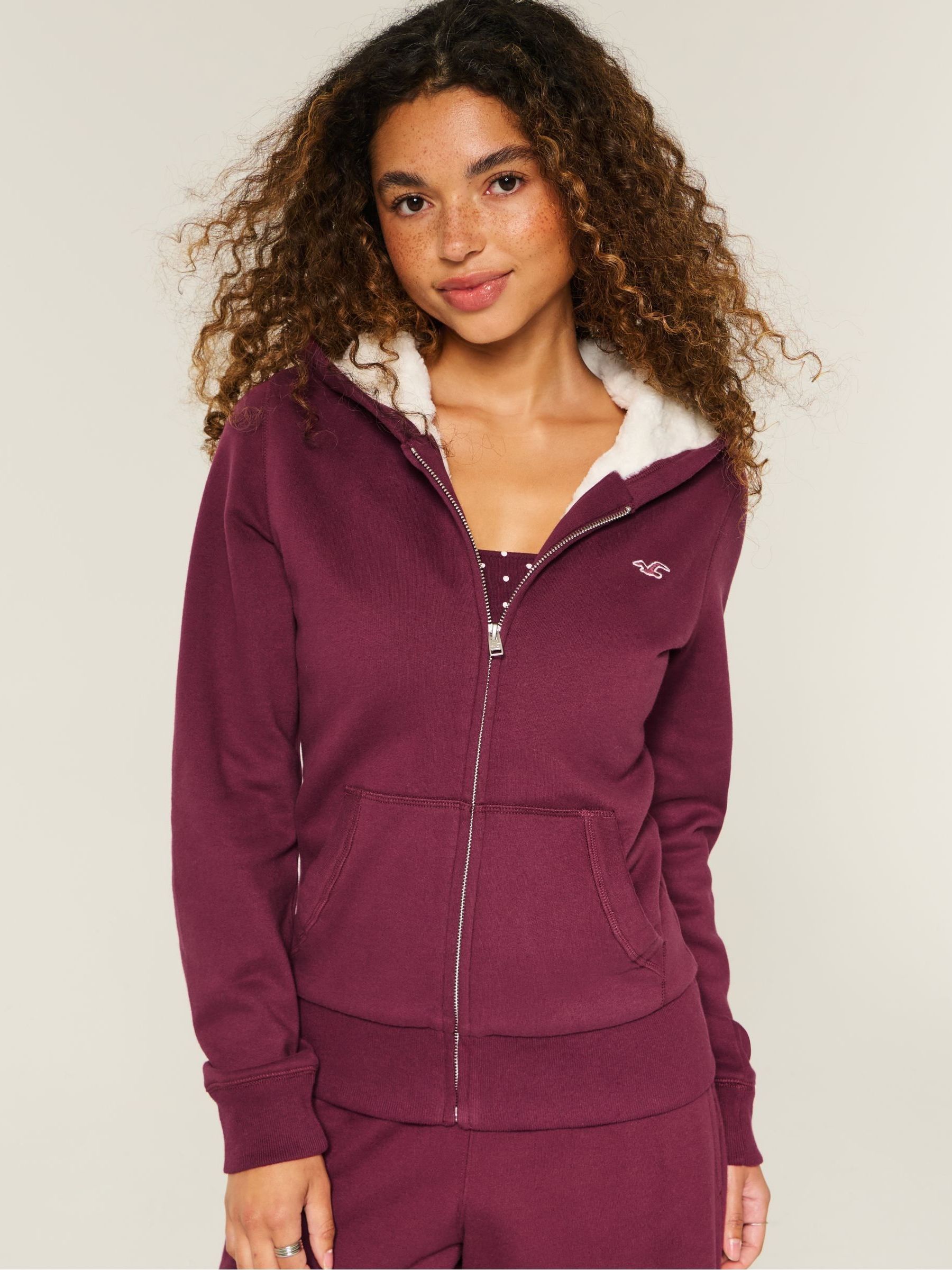 Buy Hollister Red Logo Zip-Through Hoodie With Cosy Lining from