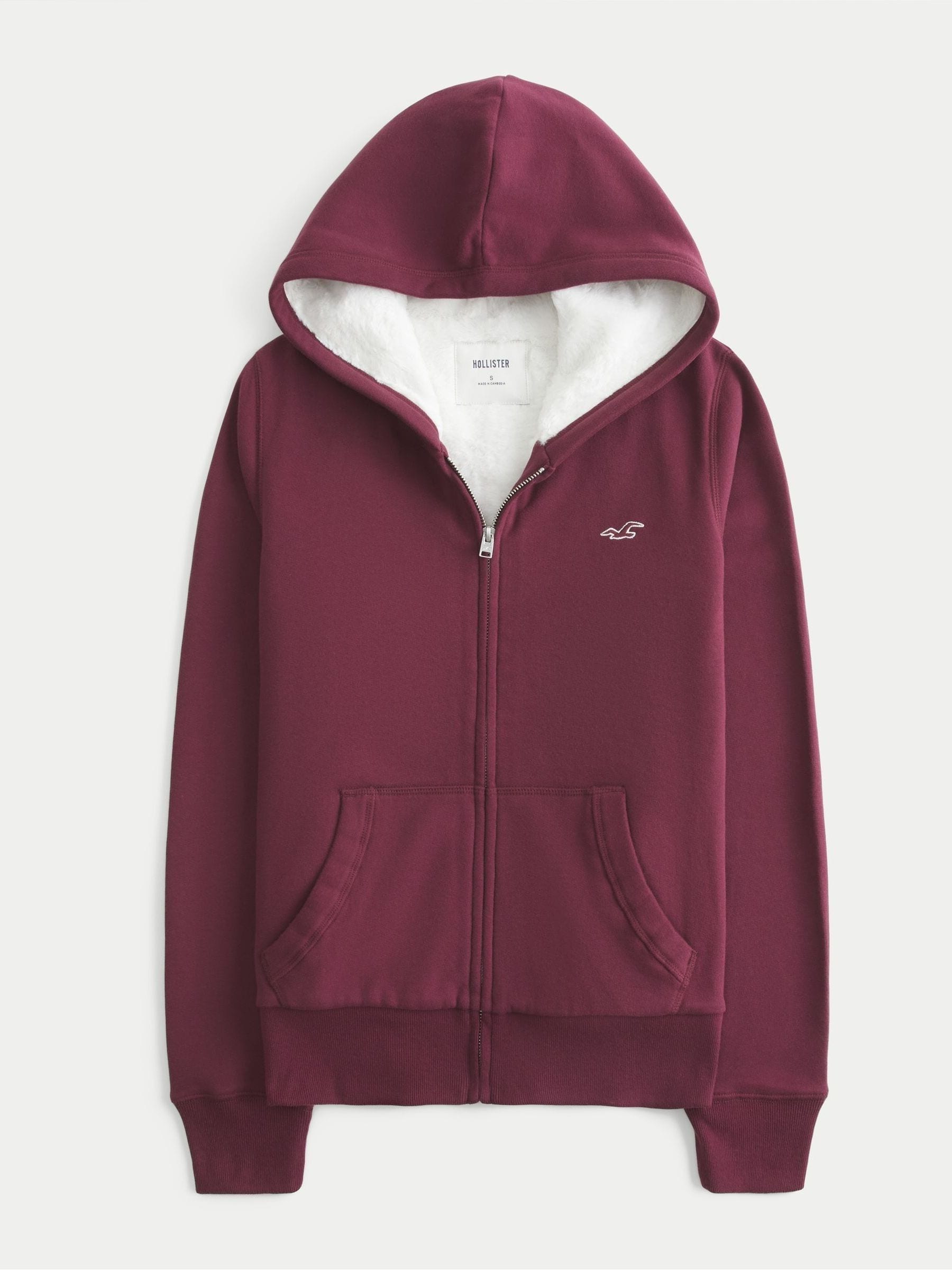 Buy Hollister Red Logo Zip-Through Hoodie With Cosy Lining from