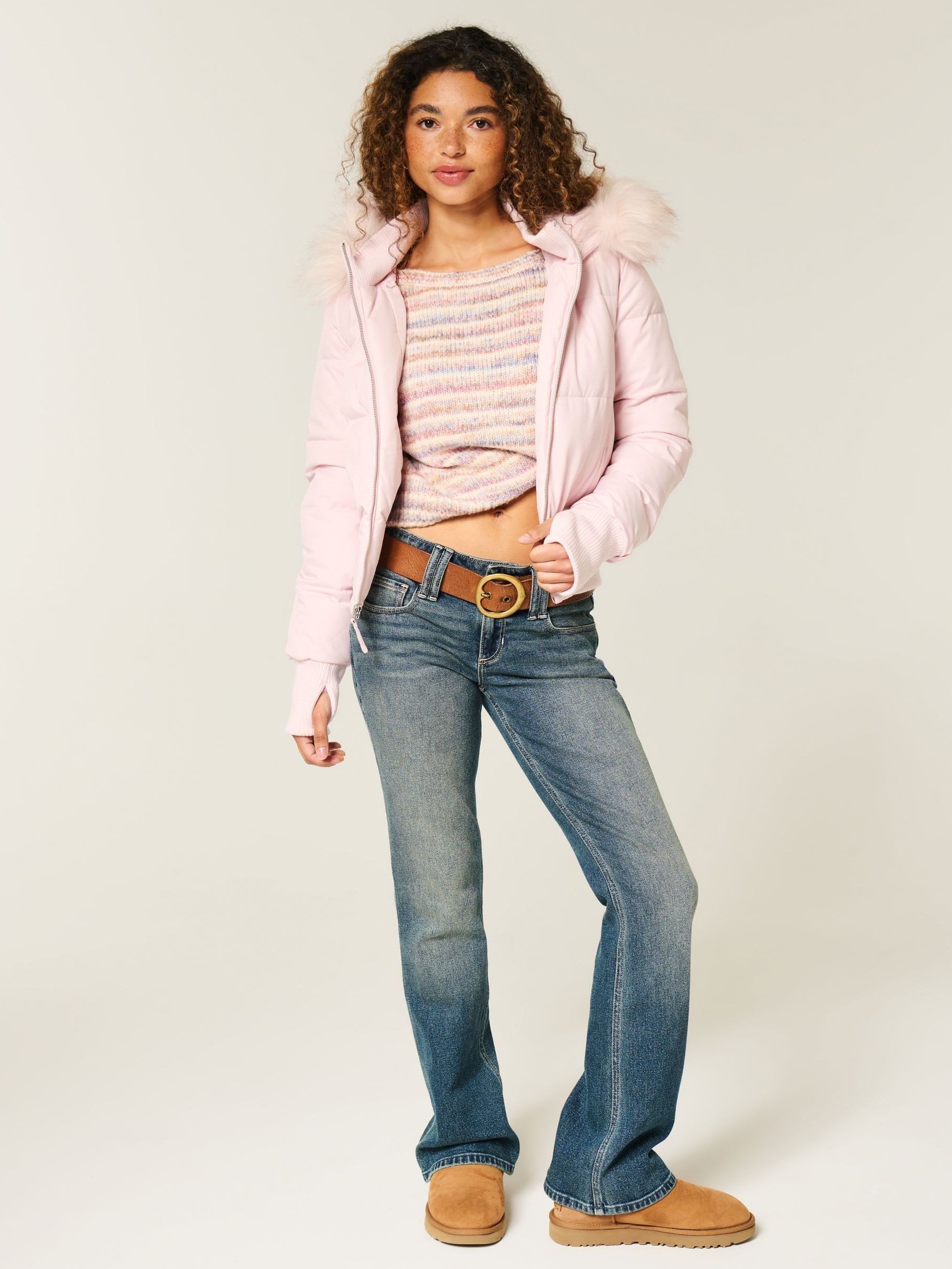 Next：日本 ピンク - Hollister フェイクファーフード ボンバーコート