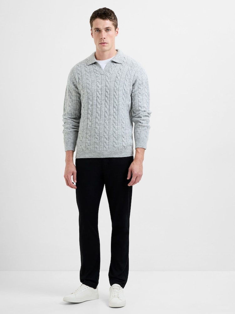French Connection Grey Cable Knit Open V-Neck Collar Long Sleeve Jumper - Image 2 of 5 French Connection Grey Cable Knit Open V-Neck Collar Long Sleeve Jumper - Image 2 of 5