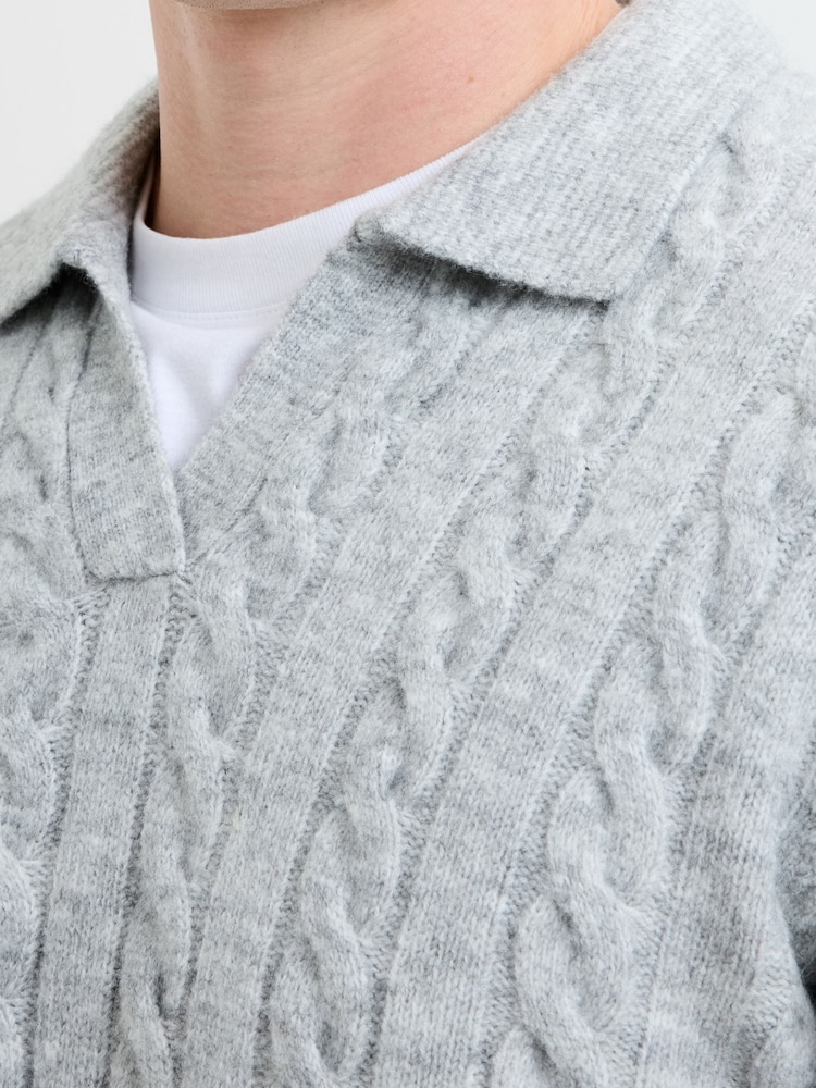 French Connection Grey Cable Knit Open V-Neck Collar Long Sleeve Jumper - Image 5 of 5 French Connection Grey Cable Knit Open V-Neck Collar Long Sleeve Jumper - Image 5 of 5