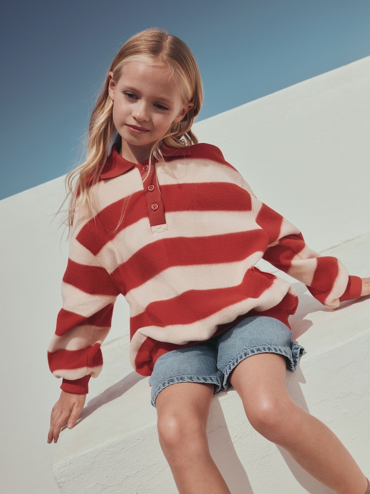 Roșu/crem - Fleece Rugby Style Top (3-16yrs) - Imaginea 1 din 6