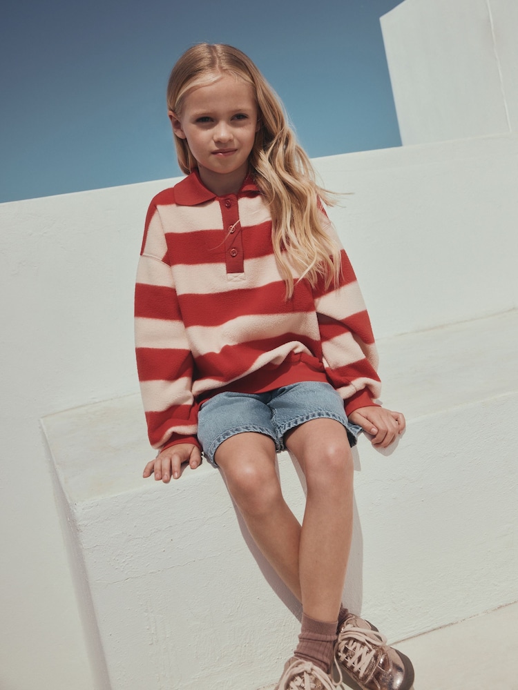 Roșu/crem - Fleece Rugby Style Top (3-16yrs) - Imaginea 2 din 6