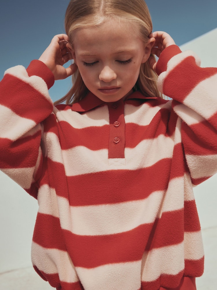 Roșu/crem - Fleece Rugby Style Top (3-16yrs) - Imaginea 6 din 6
