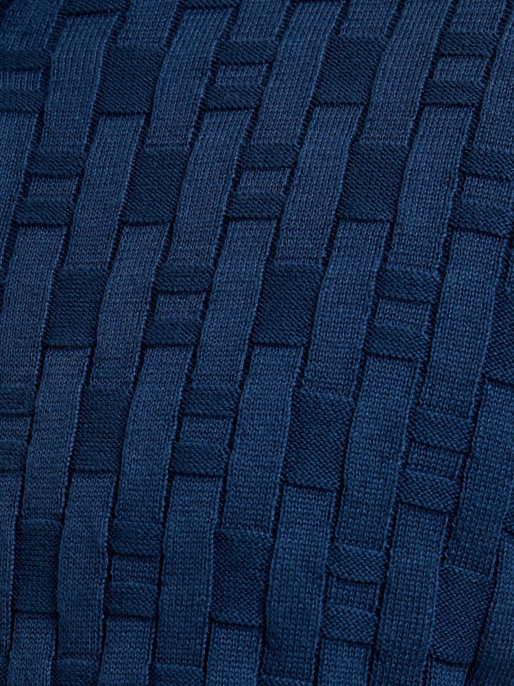 French Connection Blue Cotton Long Sleeve Box Knit Button Collar Polo Shirt - Image 5 of 5 French Connection Blue Cotton Long Sleeve Box Knit Button Collar Polo Shirt - Image 5 of 5