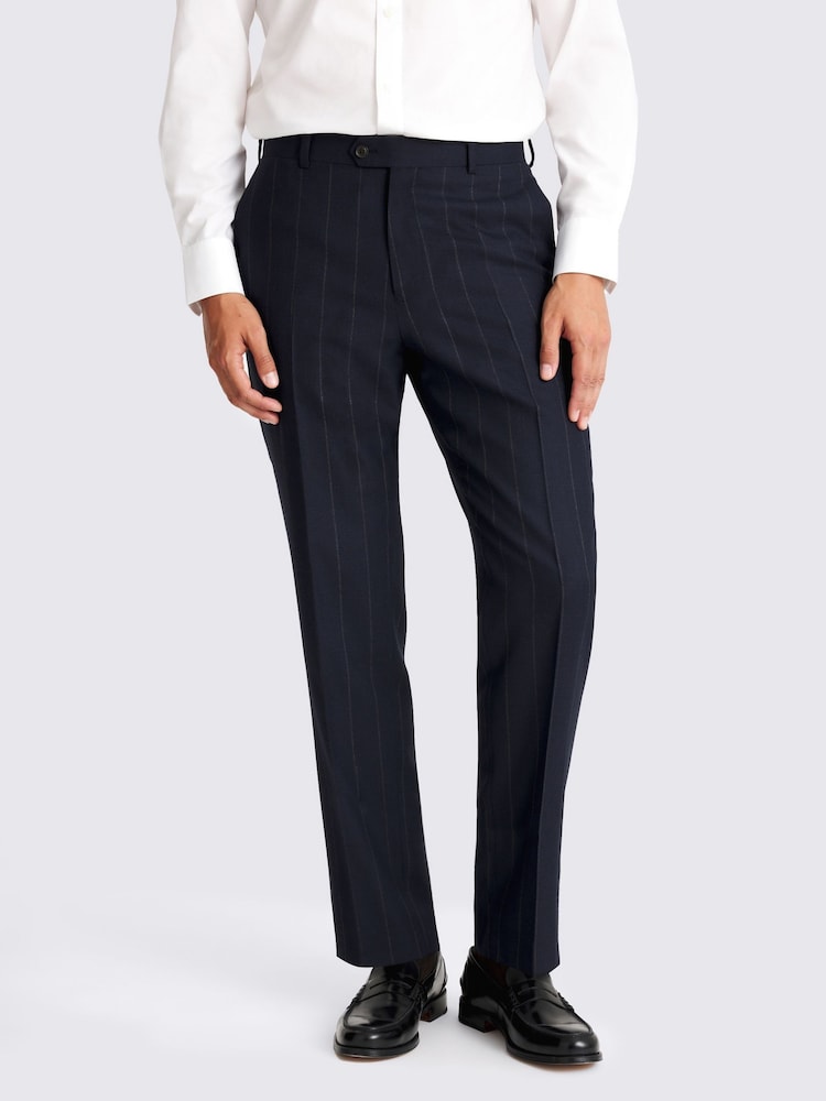 MOSS Regular Fit Navy Blue Stripe Trousers - Image 1 of 3