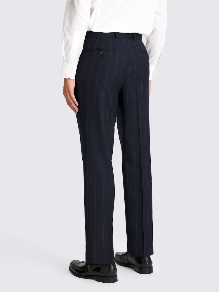 MOSS Regular Fit Navy Blue Stripe Trousers - Image 2 of 3