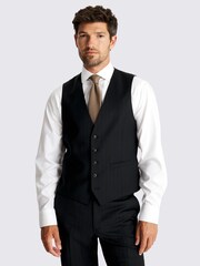 MOSS Tailored Fit Navy Blue Brown Stripe Performance Waistcoat - Image 1 of 3