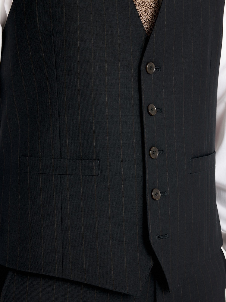 MOSS Tailored Fit Navy Blue Brown Stripe Performance Waistcoat - Image 3 of 3