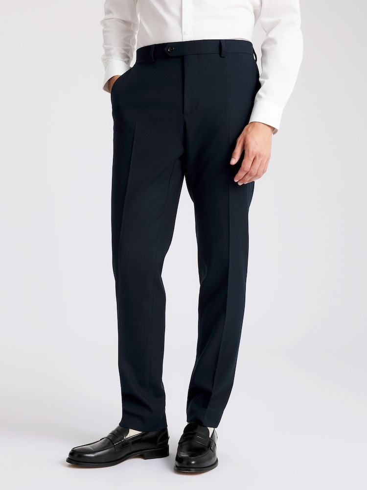 MOSS Slim Fit Dark Teal Blue Flannel Trousers - Image 1 of 3