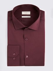 MOSS Wine Red Tailored Fit Stretch Shirt - Image 4 of 4