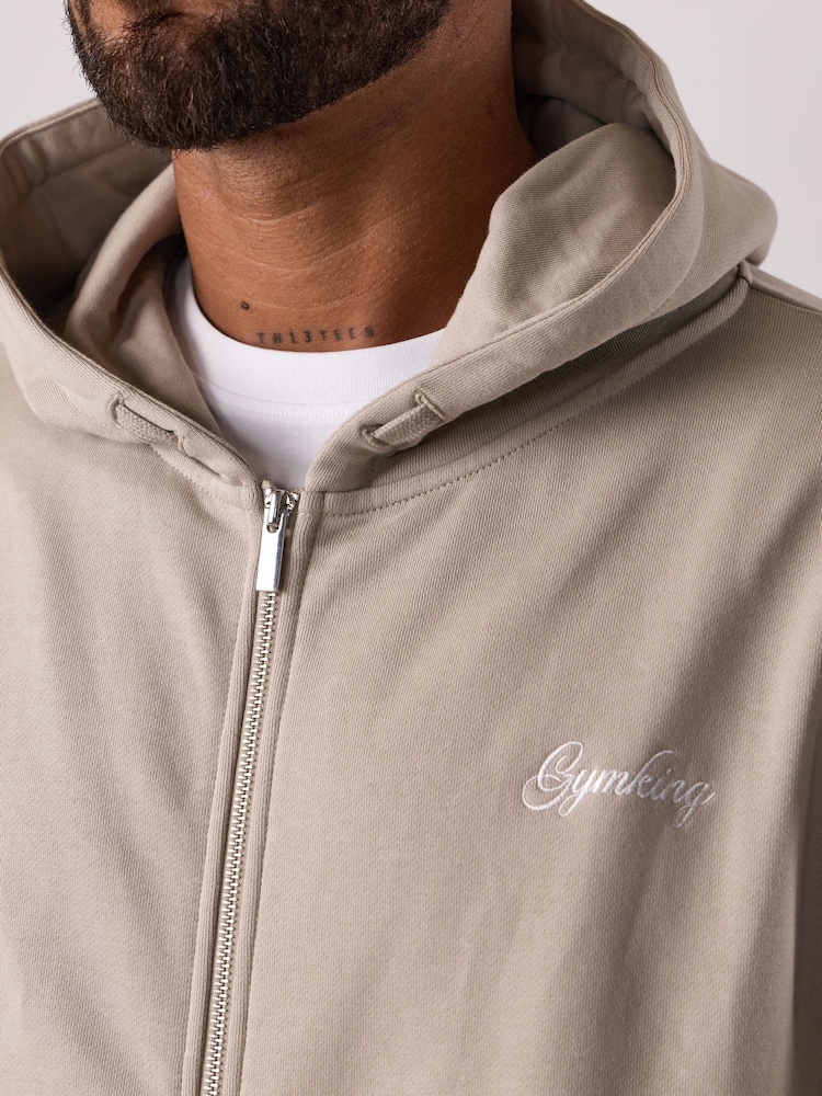 Gym King Light Sand Script Relaxed Fit Full Zip Hoodie - Image 4 of 4