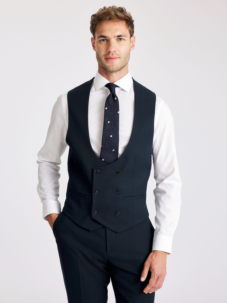 MOSS Dark Teal Slim Fit Flannel Waistcoat - Image 1 of 3 MOSS Dark Teal Slim Fit Flannel Waistcoat - Image 1 of 3