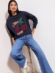 Friends Like These Navy Cherry Applique Graphic Sweatshirt - Image 1 of 4