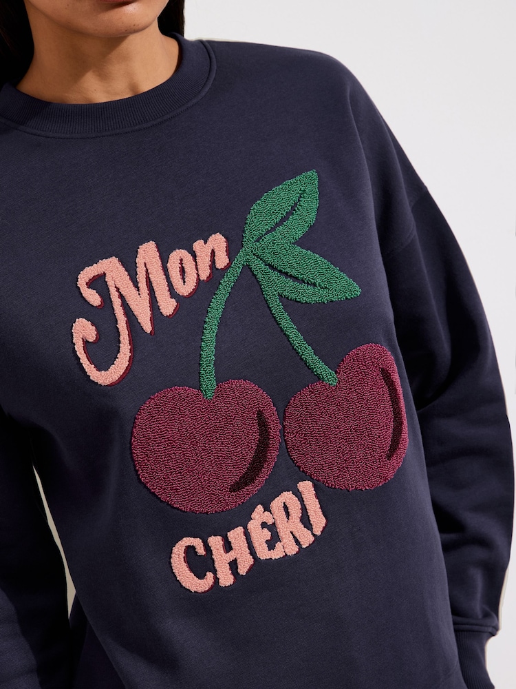 Friends Like These Navy Cherry Applique Graphic Sweatshirt - Image 1 of 4