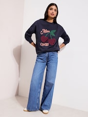 Friends Like These Navy Cherry Applique Graphic Sweatshirt - Image 3 of 4