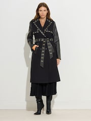 Star by Julien MacDonald Black PU Trim Eyelet Coat - Image 1 of 6