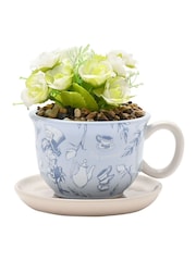 Widdop Blue Disney Alice in Wonderland Teacup Planter with Faux Plant - Image 1 of 4