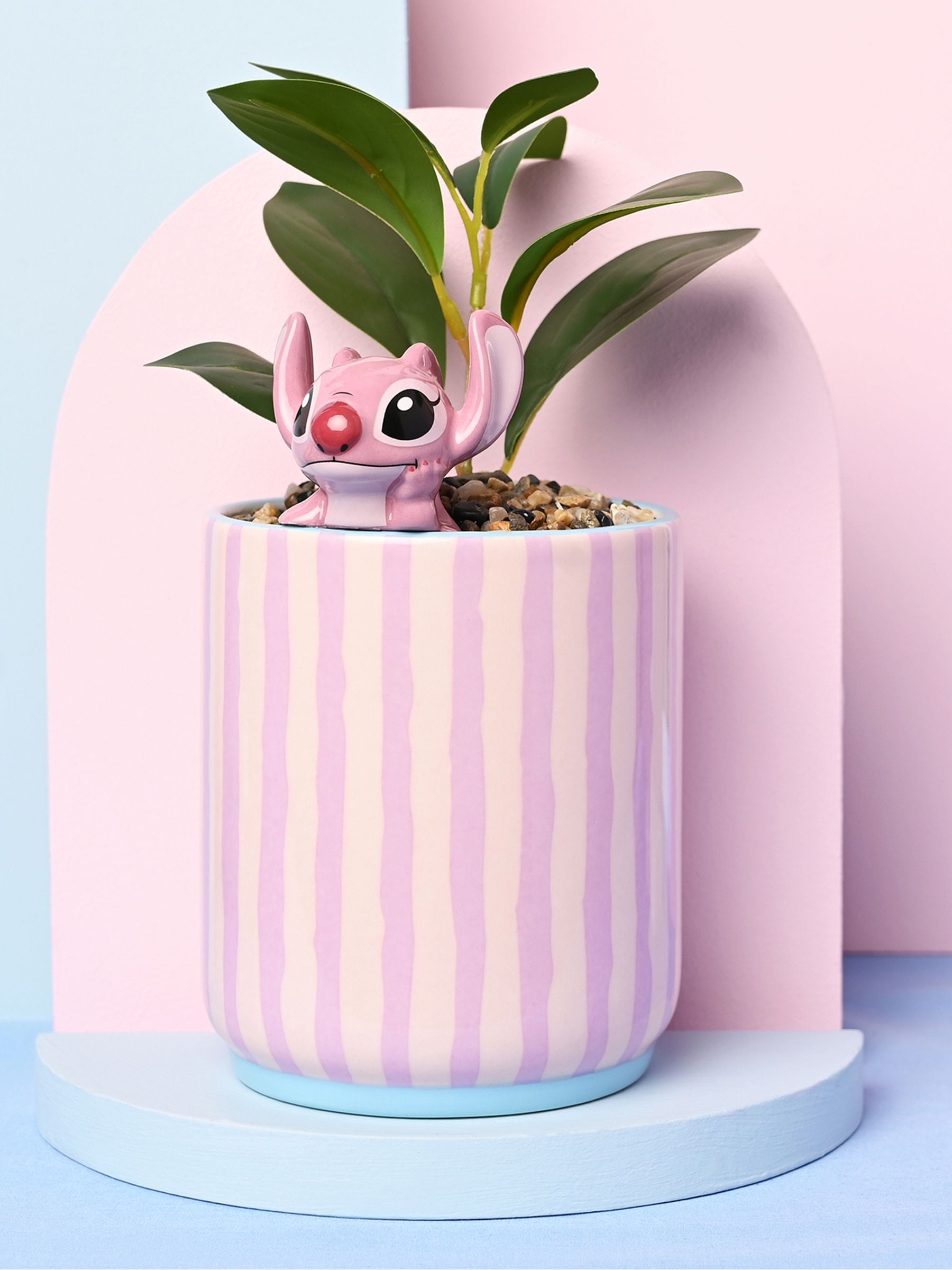 - Disney Stitch Planter With 3D Angel And Faux Plant - Image 1