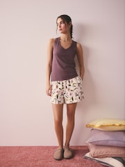 Lilac Purple Floral Rib Vest Short Pyjamas Set - Image 1 of 3