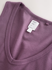 Mauve Purple Scarf Print Rib Scoop Racer Vest and Pyjama Short Set - Image 6 of 8